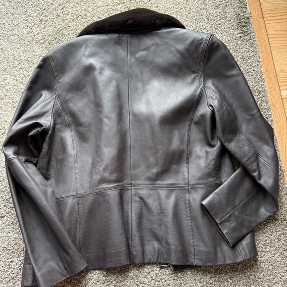 Blassport Womens Dark Brown Leather Jacket With Faux Fur Collar - Picture 10 of 13